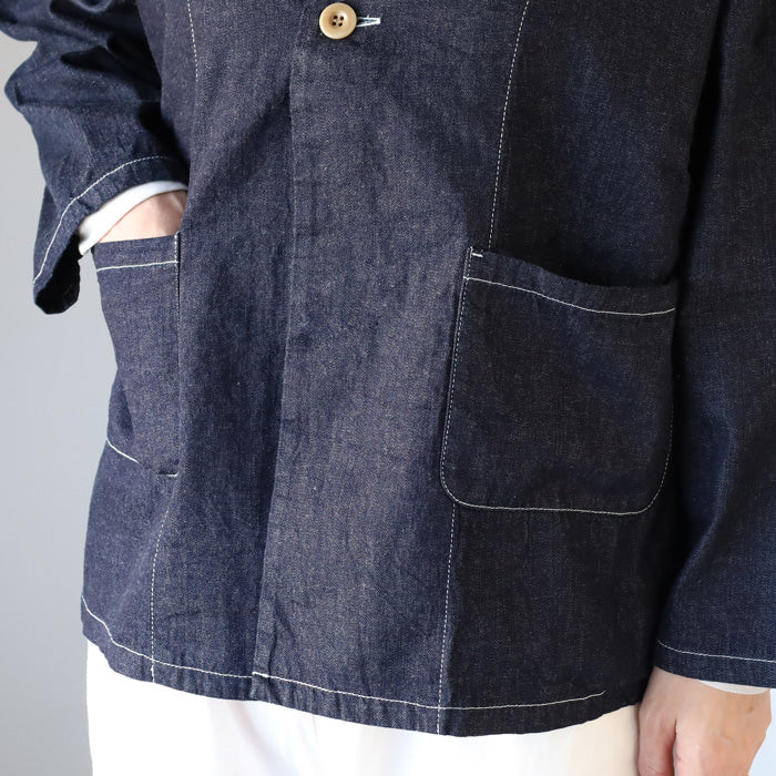 NARU FACTORY 8oz Irregular Denim Notched Jacket, 100% Cotton, Women's [654800BE] Minamide Meriyasu Denim Jacket, Factory Brand 