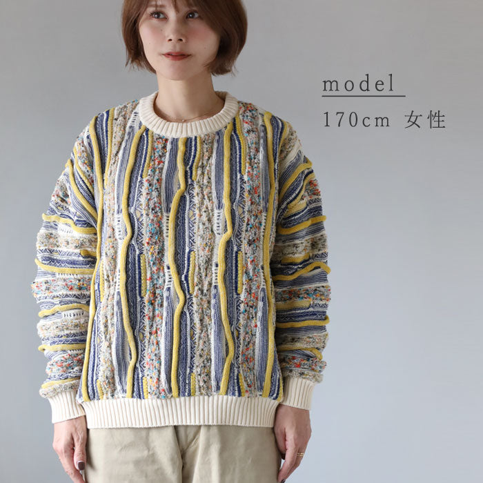 NARU FACTORY Marble Wave Crew Neck Knit Sweater for Women [657600] Minamide Meriyasu Sweater Factory Brand 