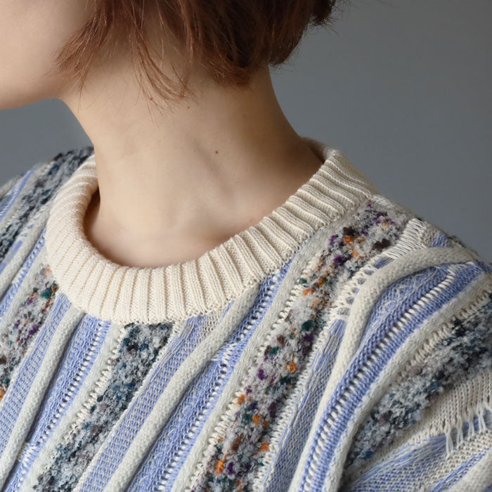 NARU FACTORY Marble Wave Crew Neck Knit Sweater for Women [657600] Minamide Meriyasu Sweater Factory Brand 