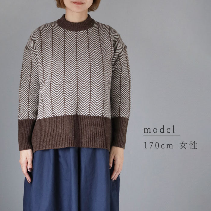 NARU FACTORY (Naru Factory) Natural Color Wool Herringbone Comodo Knit Sweater for Women [659601] Minamide Meriyas Factory Brand