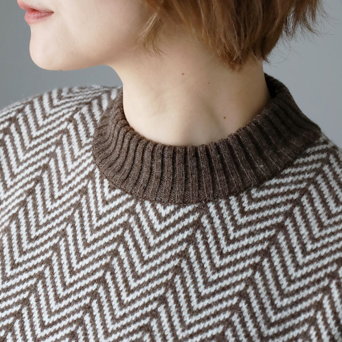 NARU FACTORY (Naru Factory) Natural Color Wool Herringbone Comodo Knit Sweater for Women [659601] Minamide Meriyas Factory Brand