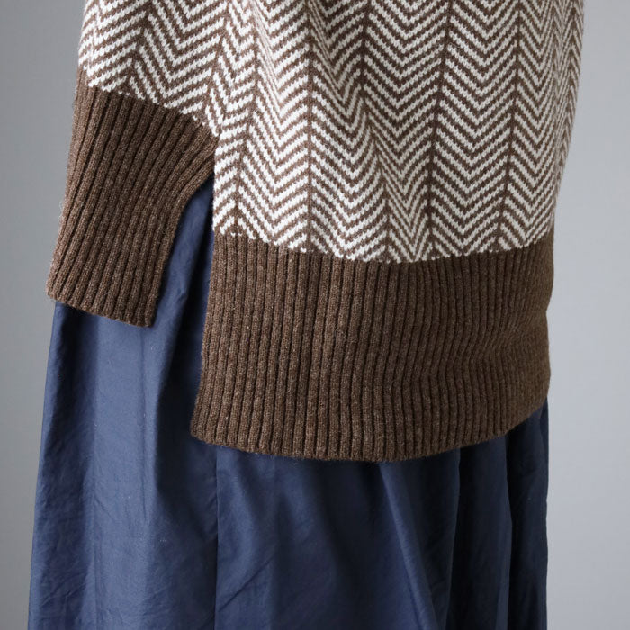 NARU FACTORY (Naru Factory) Natural Color Wool Herringbone Comodo Knit Sweater for Women [659601] Minamide Meriyas Factory Brand