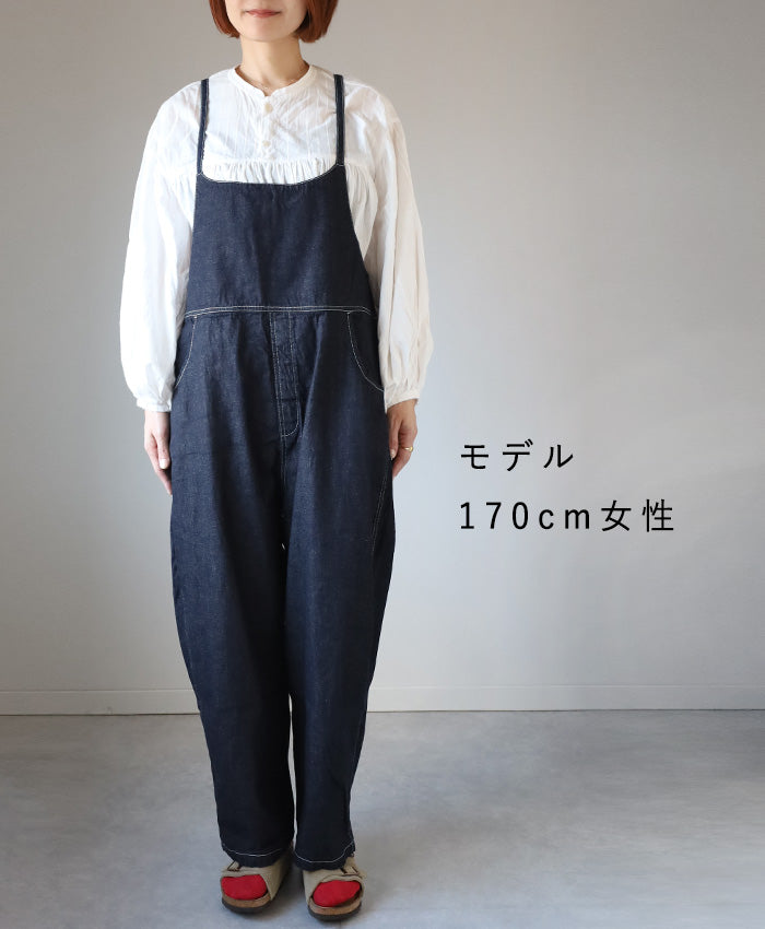 NARU FACTORY 8oz Irregular Denim Tall Overalls, 100% Cotton, Women's [661800] Minamide Meriyasu Bottoms, Factory Brand 