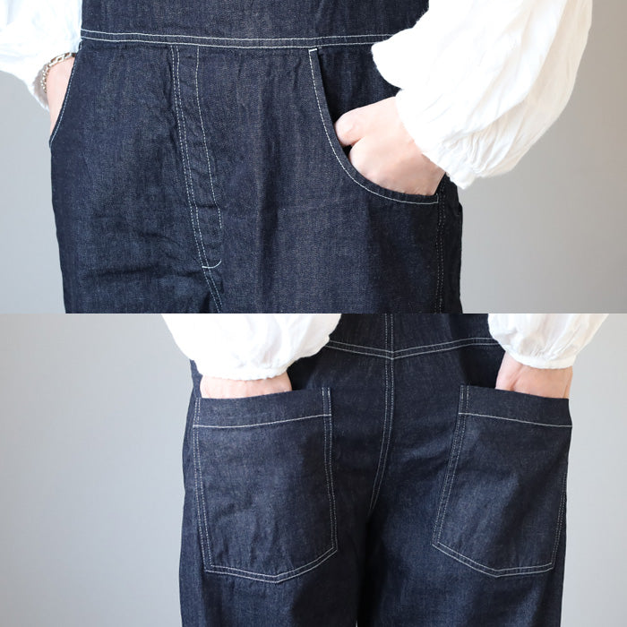 NARU FACTORY 8oz Irregular Denim Tall Overalls, 100% Cotton, Women's [661800] Minamide Meriyasu Bottoms, Factory Brand 
