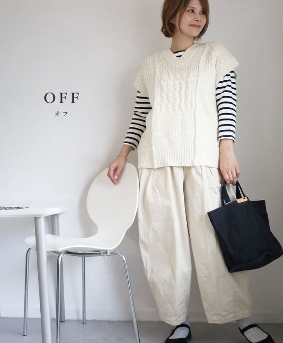 NARU FACTORY(ナル ファクトリー) ナチュラルカラー ウール 柄編みニットベスト レディース[665405] 南出メリヤス セーター ファクトリーブランド