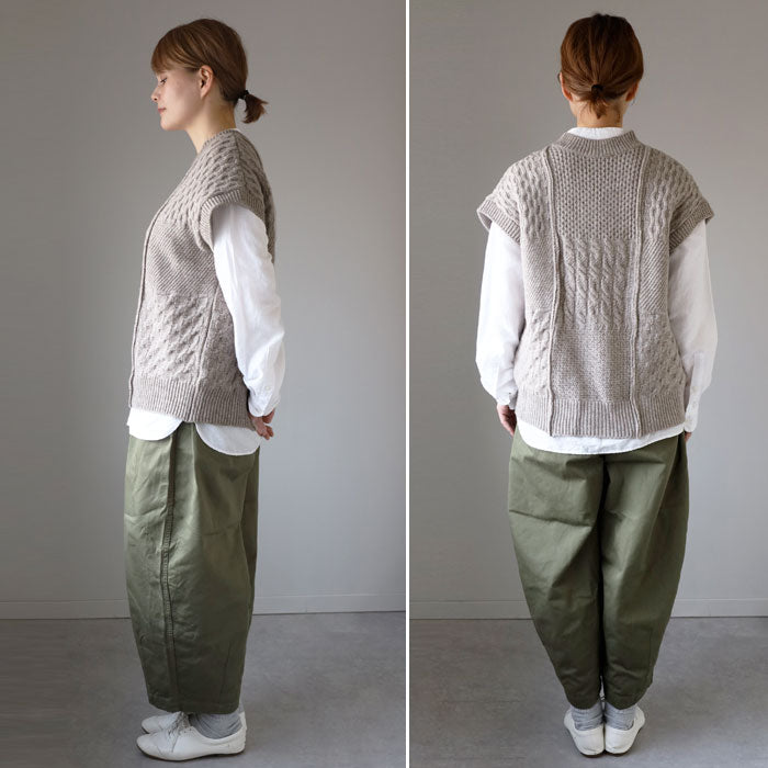 NARU FACTORY(ナル ファクトリー) ナチュラルカラー ウール 柄編みニットベスト レディース[665405] 南出メリヤス セーター ファクトリーブランド