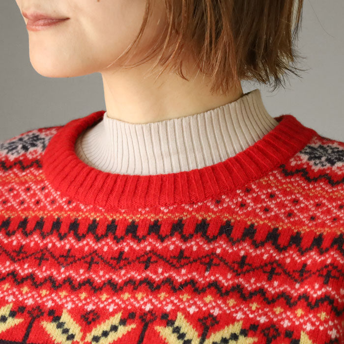 NARU FACTORY Tasmanian Lamb Fair Isle Box Vest for Women [665621] Minamide Meriyasu Sweater Factory Brand 