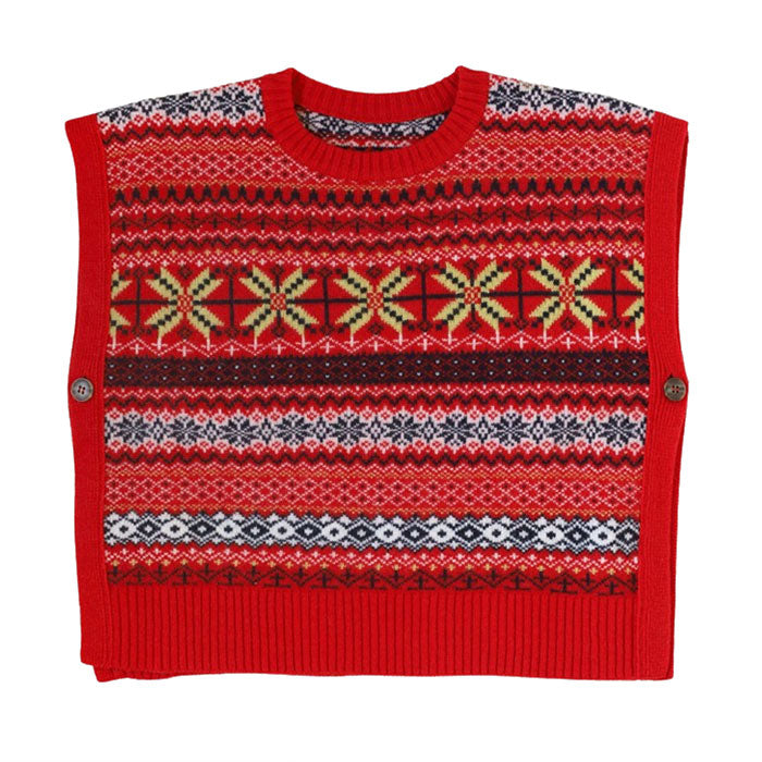 NARU FACTORY Tasmanian Lamb Fair Isle Box Vest for Women [665621] Minamide Meriyasu Sweater Factory Brand 