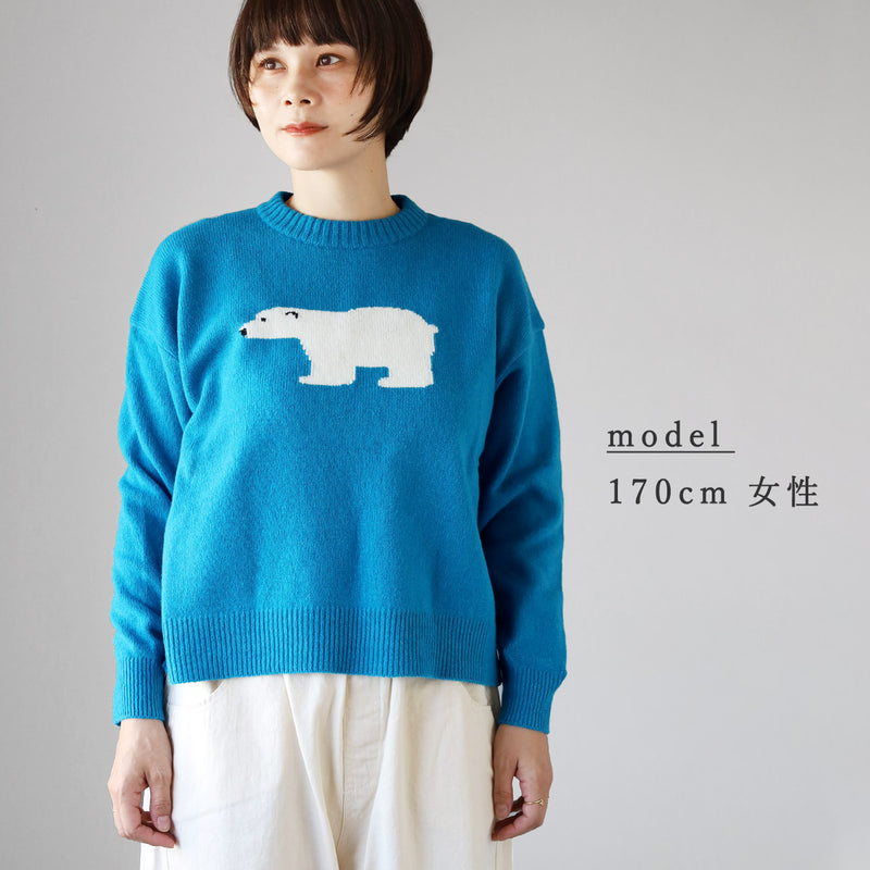 [4 Colors] NARU FACTORY Tasmania Ram KUMA Knit 100% Wool Women's [666607BF] Minamideri Sweater Factory Brand