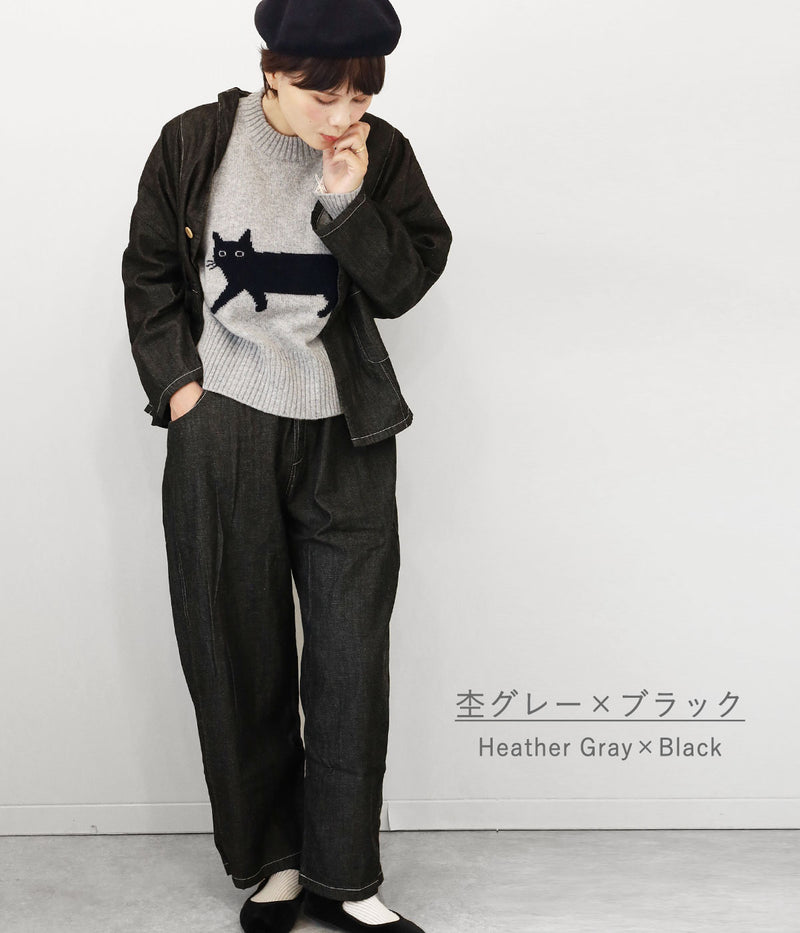 【4色】NARU FACTORY(ナル ファクトリー) エアーヤーンコットン くろねこ コモドニット ウール65% 綿35％ レディース [674600] 南出メリヤス セーター ファクトリーブランド