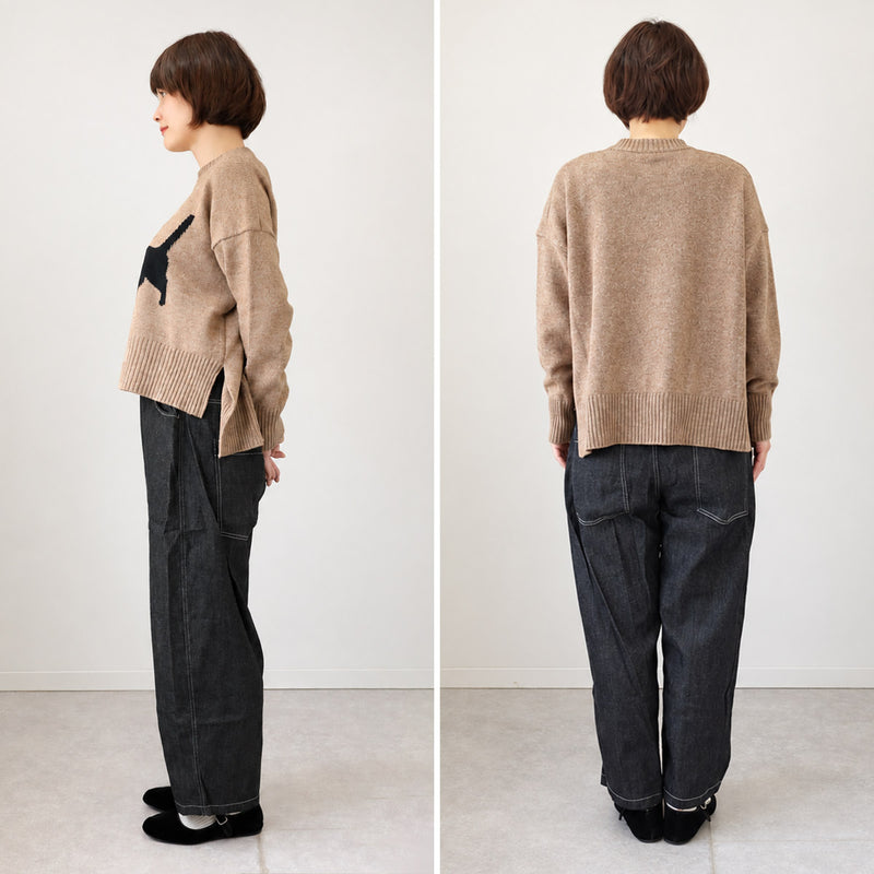 【4色】NARU FACTORY(ナル ファクトリー) エアーヤーンコットン くろねこ コモドニット ウール65% 綿35％ レディース [674600] 南出メリヤス セーター ファクトリーブランド