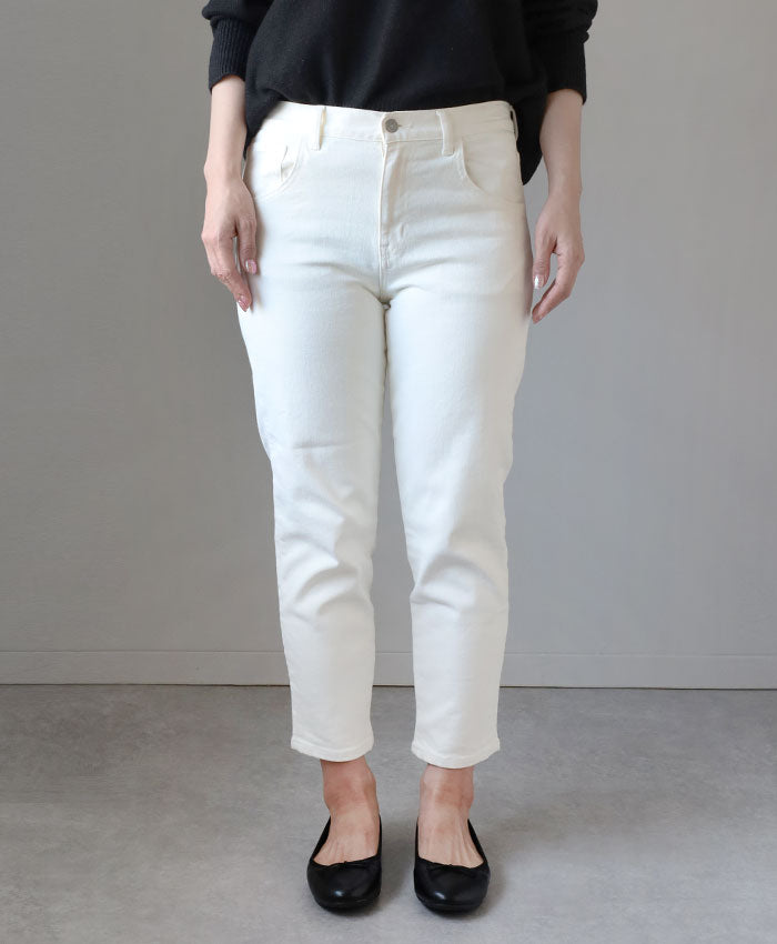 DEEP BLUE 10oz Stretch Denim Ankle Length Tapered Pants Off White [72926-1] Women's Okayama Jeans 