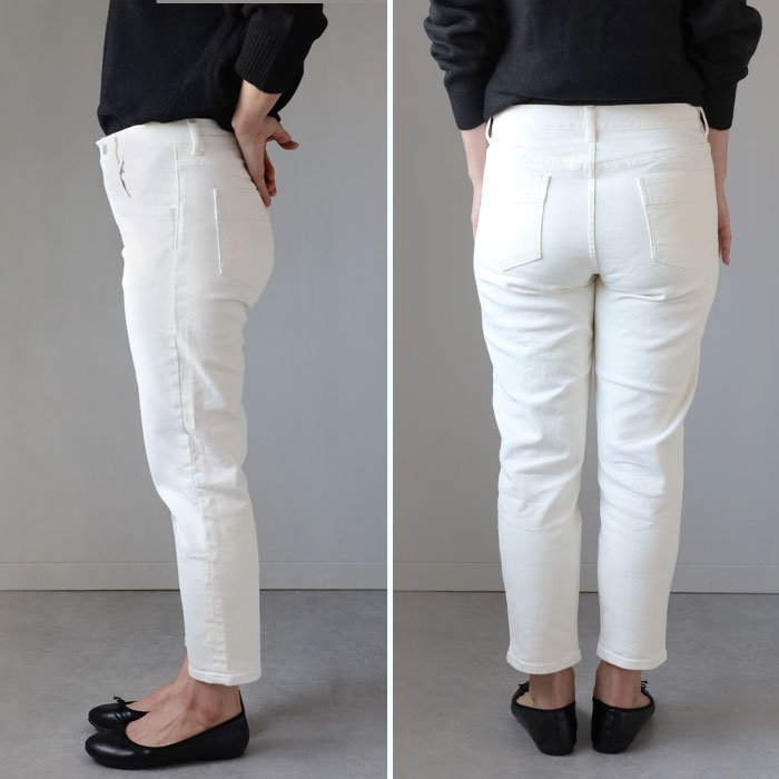 DEEP BLUE 10oz Stretch Denim Ankle Length Tapered Pants Off White [72926-1] Women's Okayama Jeans 