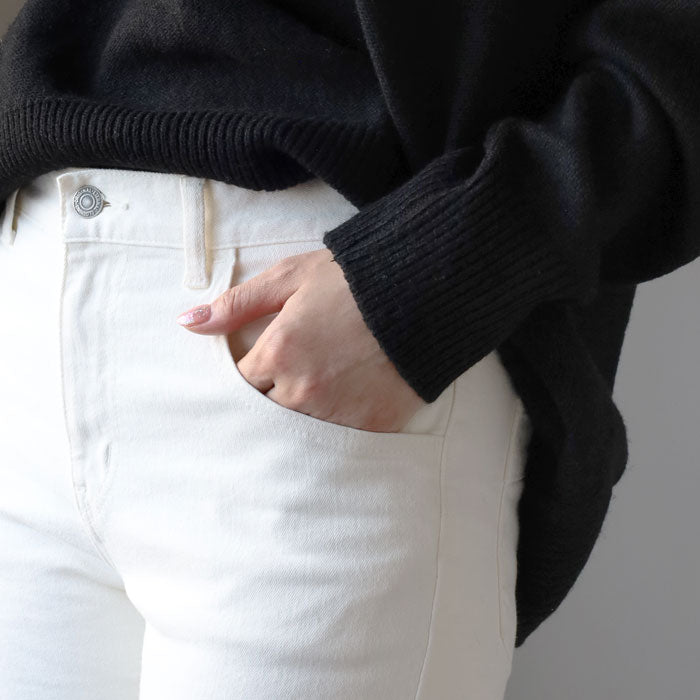 DEEP BLUE 10oz Stretch Denim Ankle Length Tapered Pants Off White [72926-1] Women's Okayama Jeans 