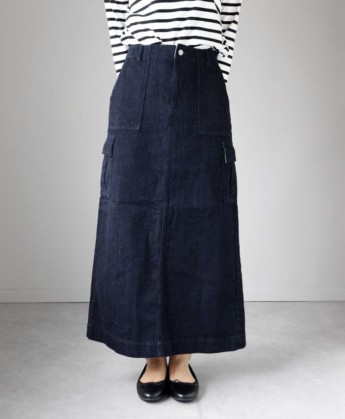 DEEP BLUE Denim Long Cargo Skirt Indigo Ladies [72959] Okayama Kurashiki Kojima Jeans Women