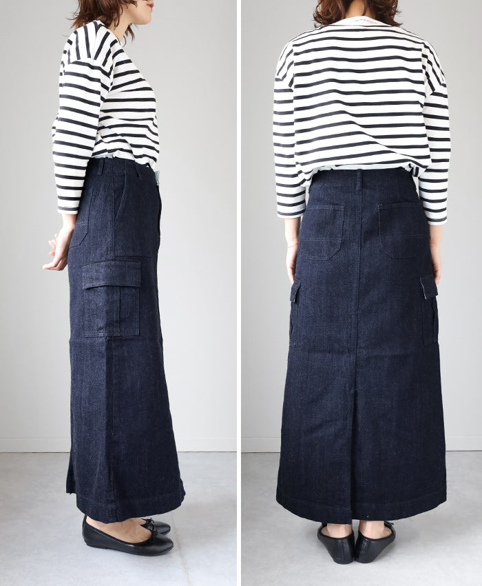 DEEP BLUE Denim Long Cargo Skirt Indigo Ladies [72959] Okayama Kurashiki Kojima Jeans Women
