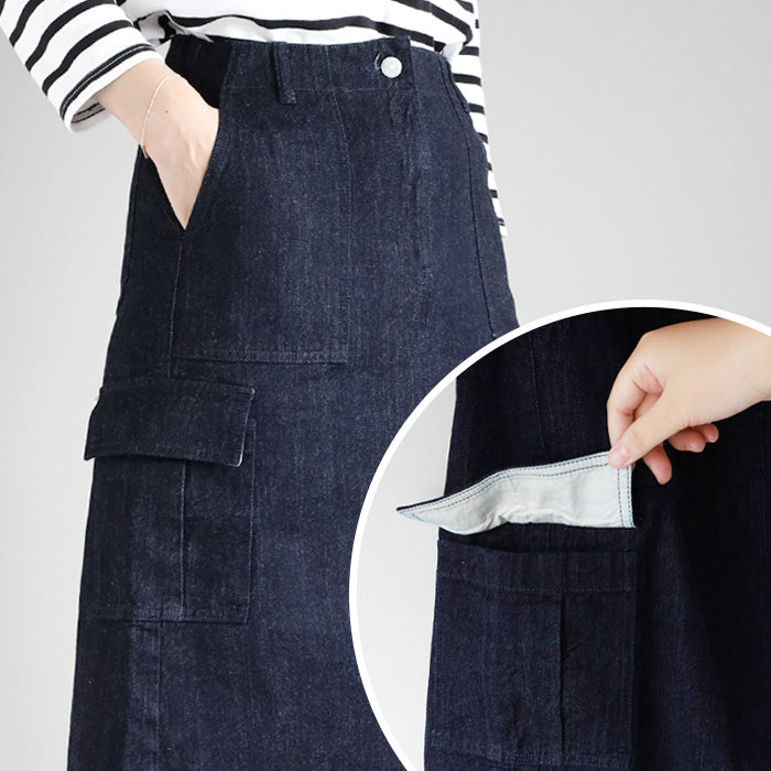 DEEP BLUE Denim Long Cargo Skirt Indigo Ladies [72959] Okayama Kurashiki Kojima Jeans Women