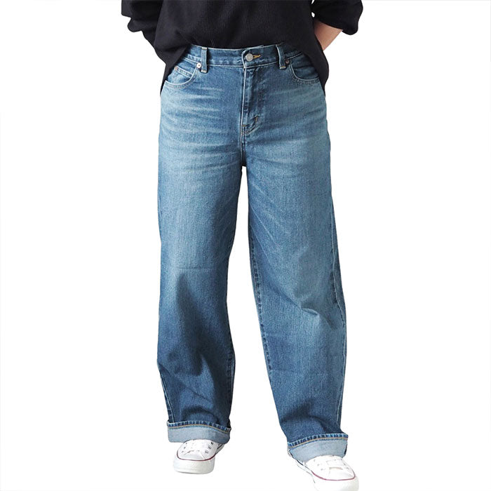 DEEP BLUE Left Twill Straight Denim Pants Medium Blue Women's [72986-2] Okayama Kurashiki Kojima Jeans Pants 