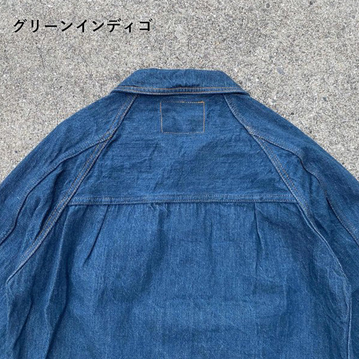 graphzero 13oz Selvedge Denim Jacket Raglan Green Indigo Men's Women's Unisex [GZ-GJRG-0509-GRN]