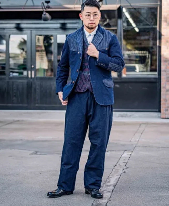 graphzero Sashiko Weave Tailored Jacket Indigo Black Men's Women's Unisex [GZ-ISTRJK-0601-IDBK]