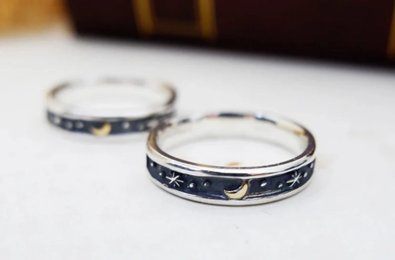 Moge Silver Accessories Crescent Moon Night Silver Ring 4mm Width