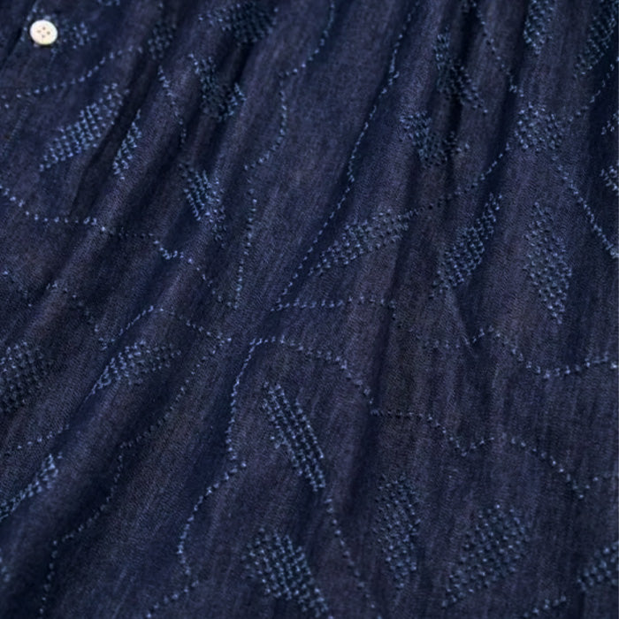 graphzero Drop Dress - Grass & Fireworks Pattern, Waracut Embroidery, 8oz Denim, Indigo, One Wash [La-DOP-0602] - Okayama, Kurashiki, Kojima Jeans & Denim Brand