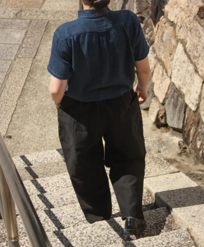 graphzero Tack Gather Pants - Uncut Cord Cotton Linen Black [La-TGPTAC-BLK] Okayama Kurashiki Kojima Jeans Denim Brand