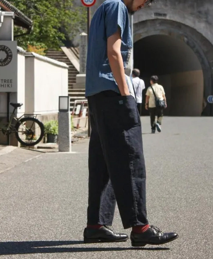 graphzero Tuck Gather Pants Uncut Corduroy Cotton-Linen Navy [La-TGPTAC-NVY] Okayama Kurashiki Kojima Jeans Denim Brand