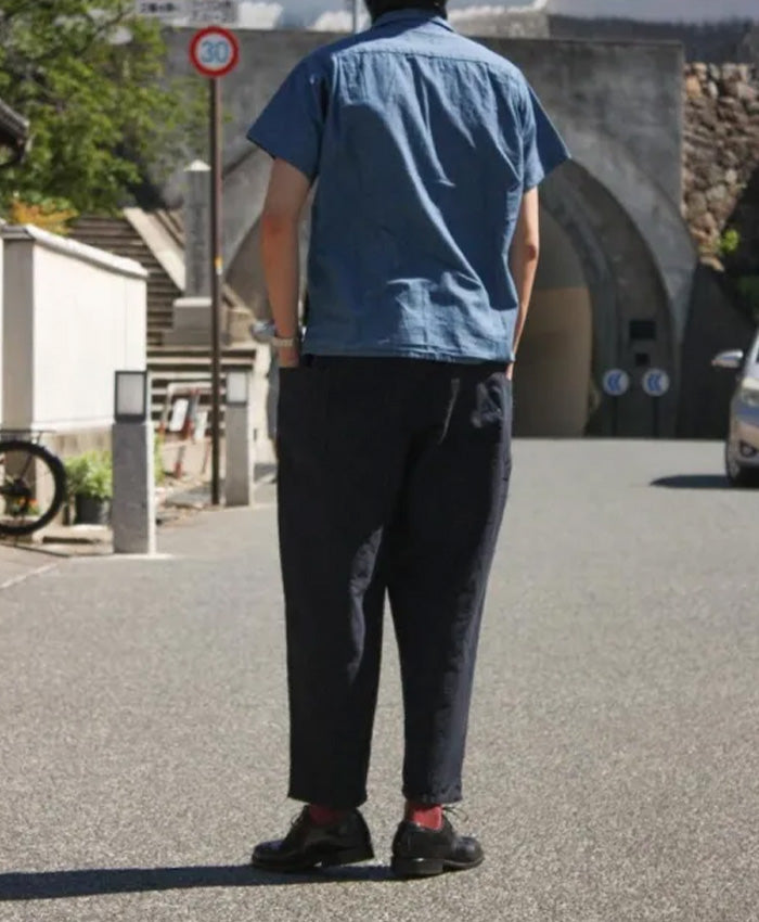 graphzero Tuck Gather Pants Uncut Corduroy Cotton-Linen Navy [La-TGPTAC-NVY] Okayama Kurashiki Kojima Jeans Denim Brand