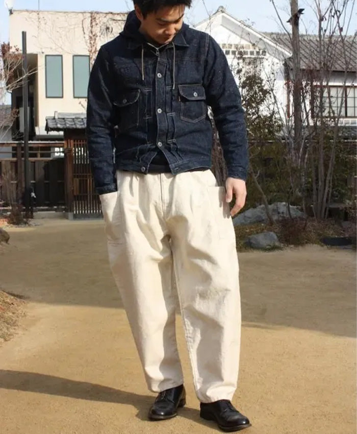 graphzero Tuck Gather Pants - Uncut Corduroy Cotton Linen - Off-White [La-TGPTAC-OWH] Okayama Kurashiki Kojima Jeans Denim Brand