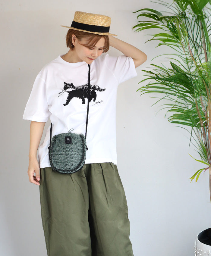 [2 colors, 3 sizes] HARVESTY Iwasato Miki Print Box T-shirt CAT Women's [A52505] Okayama Kurashiki Kojima Standard clothing brand 