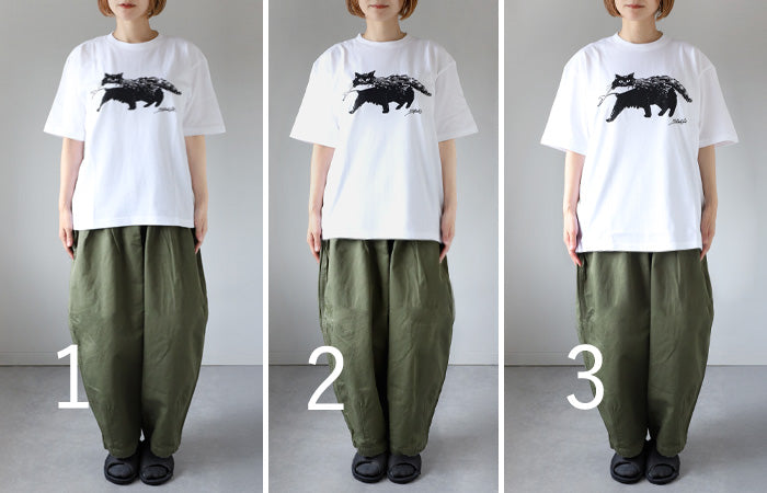 [2 colors, 3 sizes] HARVESTY Iwasato Miki Print Box T-shirt CAT Women's [A52505] Okayama Kurashiki Kojima Standard clothing brand 