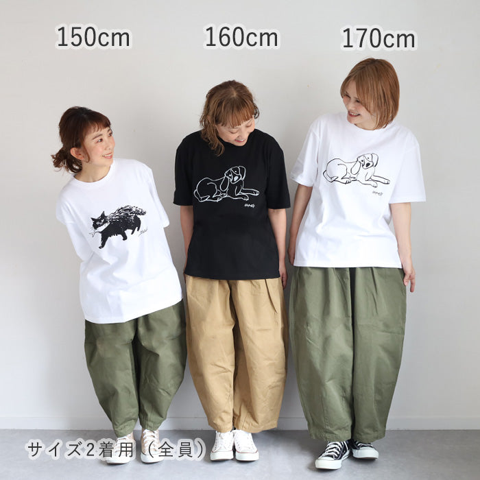 [2 colors, 3 sizes] HARVESTY Iwasato Miki Print Box T-shirt CAT Women's [A52505] Okayama Kurashiki Kojima Standard clothing brand 