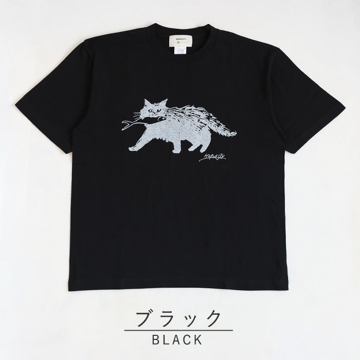 [2 colors, 3 sizes] HARVESTY Iwasato Miki Print Box T-shirt CAT Women's [A52505] Okayama Kurashiki Kojima Standard clothing brand 