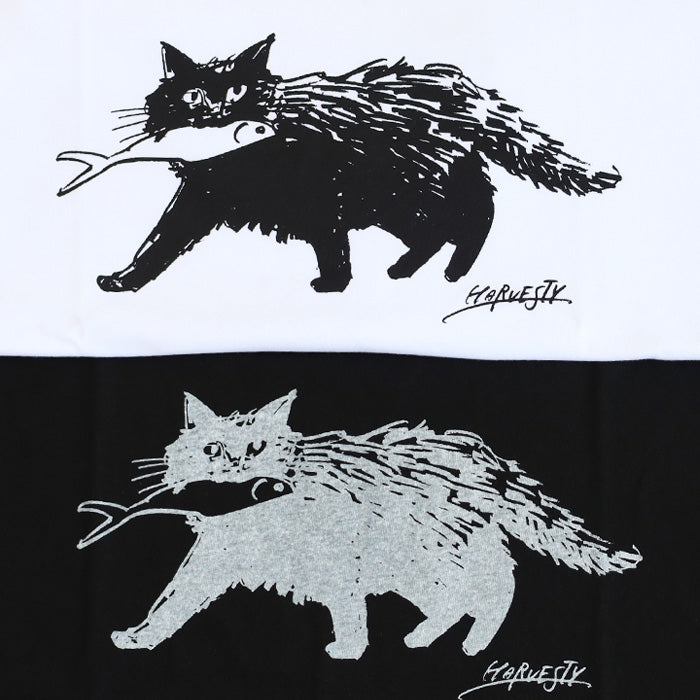 [2 colors, 3 sizes] HARVESTY Iwasato Miki Print Box T-shirt CAT Women's [A52505] Okayama Kurashiki Kojima Standard clothing brand 