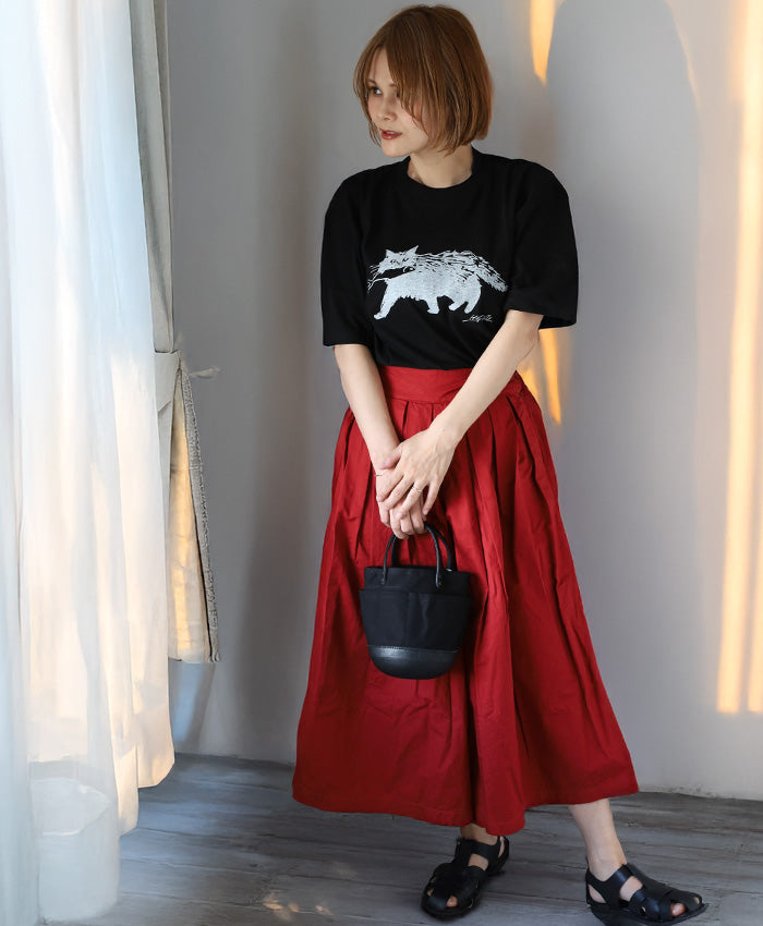 [2 colors, 3 sizes] HARVESTY Iwasato Miki Print Box T-shirt CAT Women's [A52505] Okayama Kurashiki Kojima Standard clothing brand 