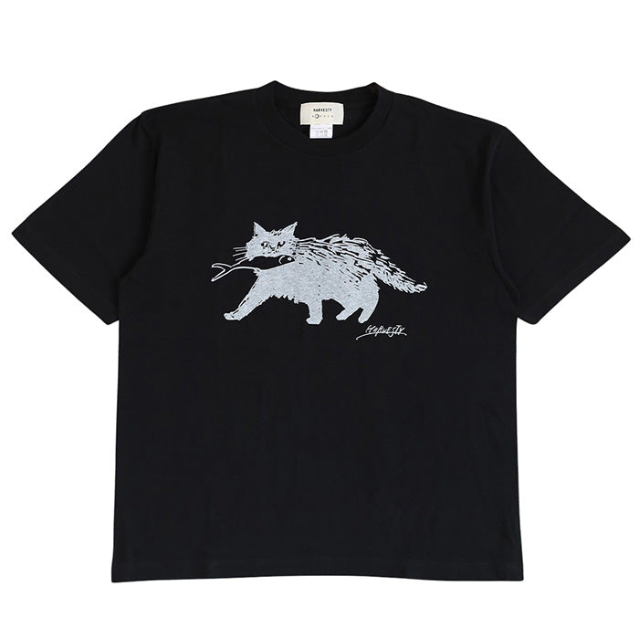 [2 colors, 3 sizes] HARVESTY Iwasato Miki Print Box T-shirt CAT Women's [A52505] Okayama Kurashiki Kojima Standard clothing brand 