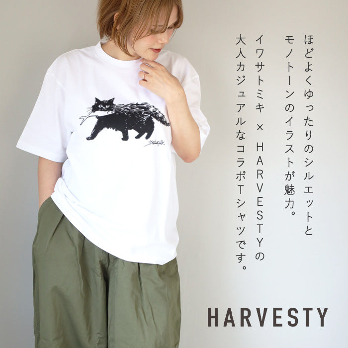 [2 colors, 3 sizes] HARVESTY Iwasato Miki Print Box T-shirt CAT Women's [A52505] Okayama Kurashiki Kojima Standard clothing brand 