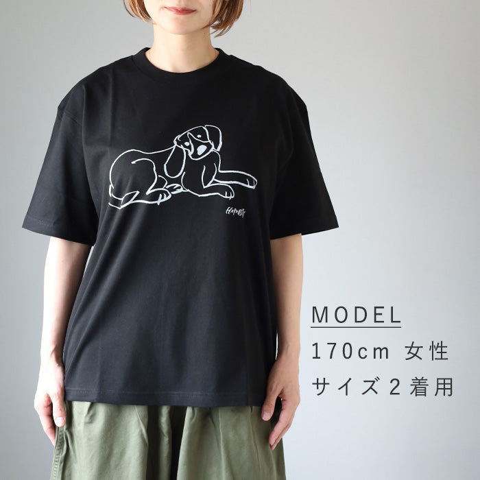 [2 colors, 3 sizes] HARVESTY Iwasato Miki Print Box T-shirt DOG Women's [A52506] Okayama Kurashiki Kojima Standard clothing brand 