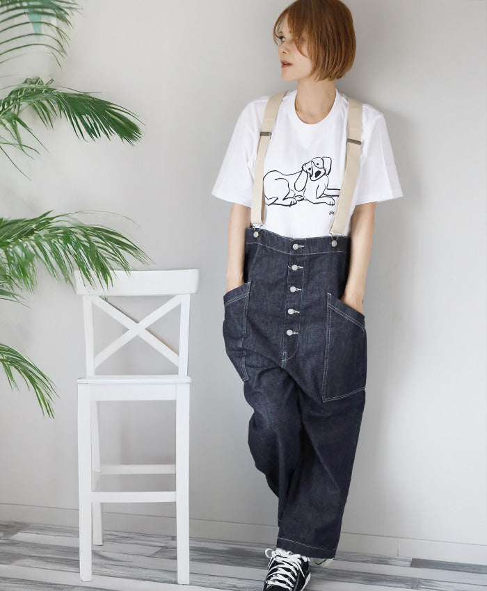 [2 colors, 3 sizes] HARVESTY Iwasato Miki Print Box T-shirt DOG Women's [A52506] Okayama Kurashiki Kojima Standard clothing brand 