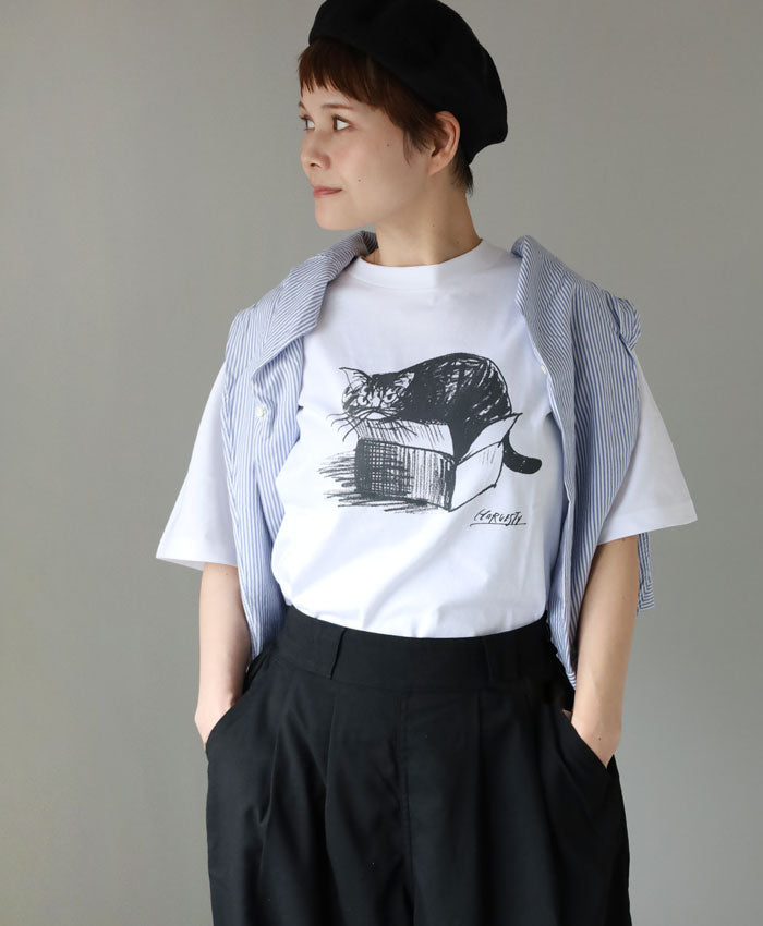 【2色・3サイズ】HARVESTY(ハーベスティ)イワサトミキ プリントボックス Tシャツ CAT-1 レディース [A52609] 岡山 倉敷 児島 定番服 ブランド