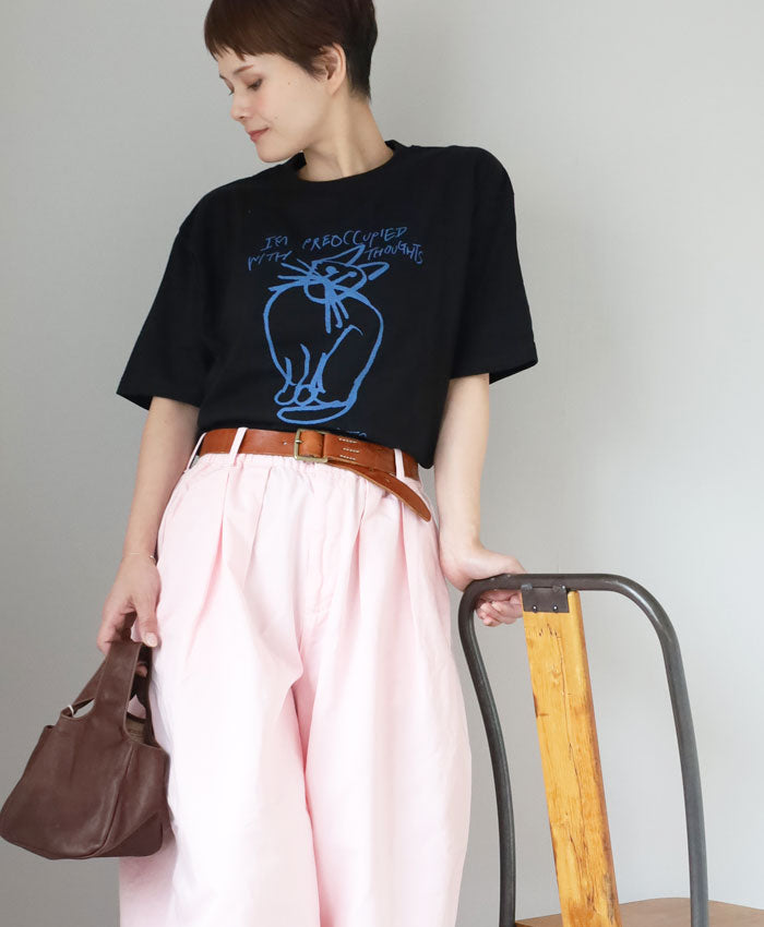 [2 Colors, 3 Sizes] HARVESTY (Harvesty) Iwasato Miki Print Box T-Shirt CAT-2 Women's [A52610] Okayama Kurashiki Kojima Classic Clothing Brand 