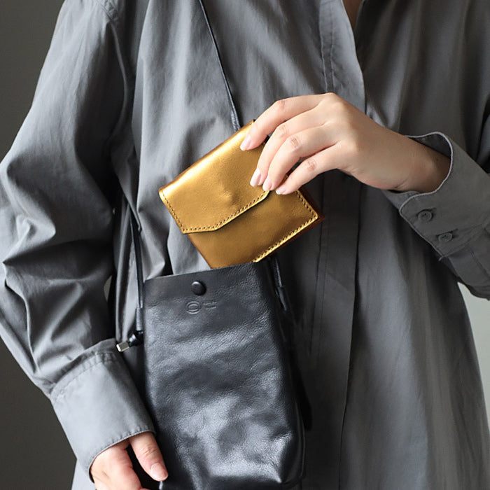 ANNAK Compact Bi-Fold Garcon Wallet Gold [AK16TA-B0054-GLD] Taito-ku, Tokyo Leather Wallet Brand Mitake Sangyo 