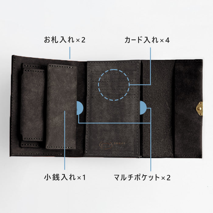 ANNAK Pueblo 皮革三折錢包 黑色 [AK17TA-B0060-BLK] 