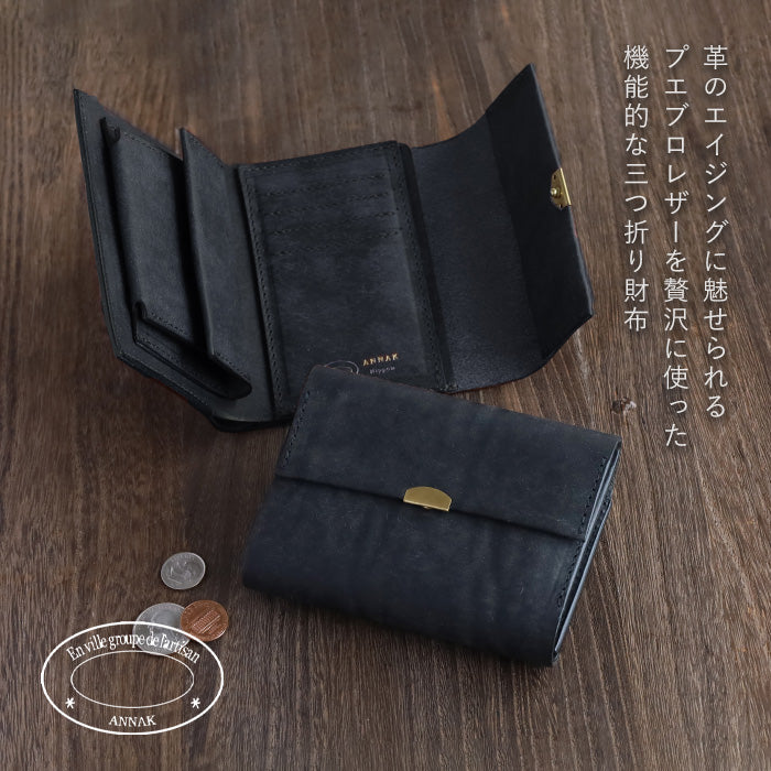 ANNAK Pueblo 皮革三折錢包 黑色 [AK17TA-B0060-BLK] 