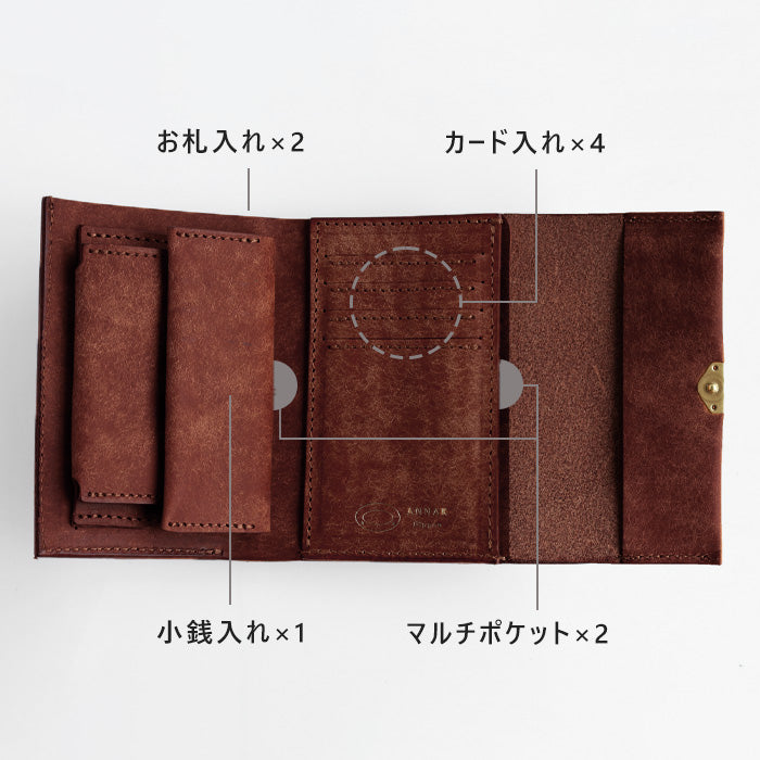 ダークブラウン レザー 三つ折り財布 薄くて使いやすいコンパクトな三つ折り財布 ダークブラウン 三つ折り