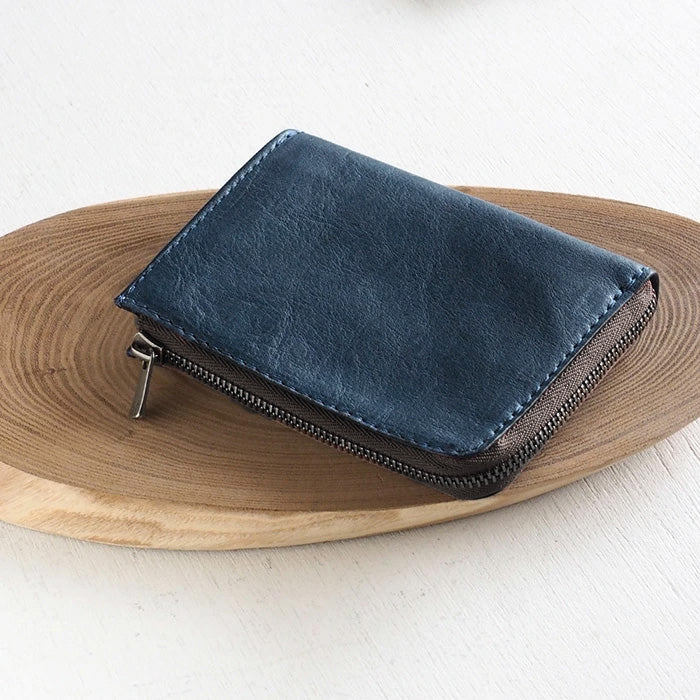 ANNAK Tochigi Leather One Action L-shaped Compact Wallet All Leather Navy [AK20TA-B0005-NVY] 