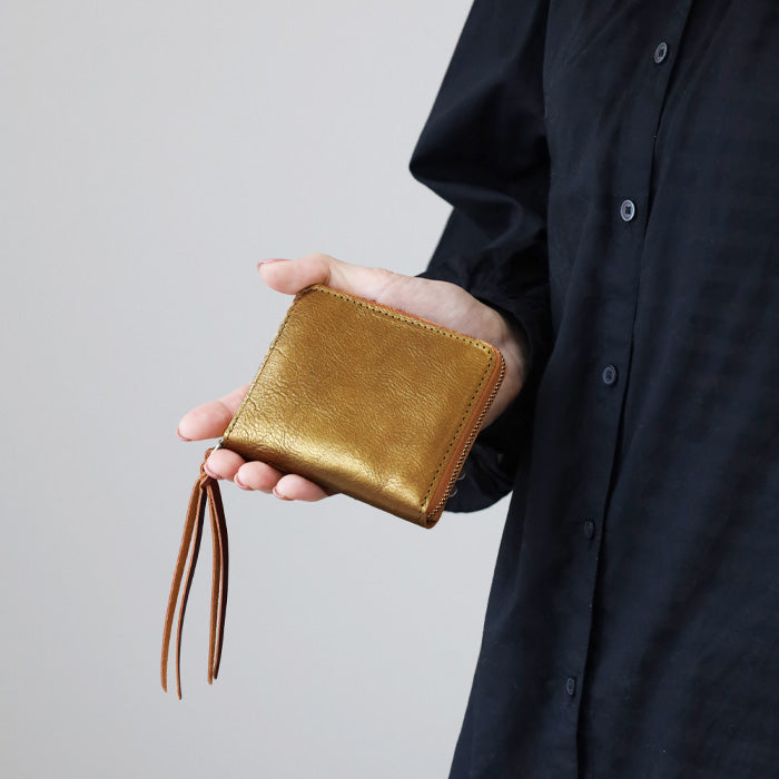 [Can store bills without folding them] ANNAK Compact Round Zip Wallet Himeji Leather Gold [AK22TA-B0005-GLD] 