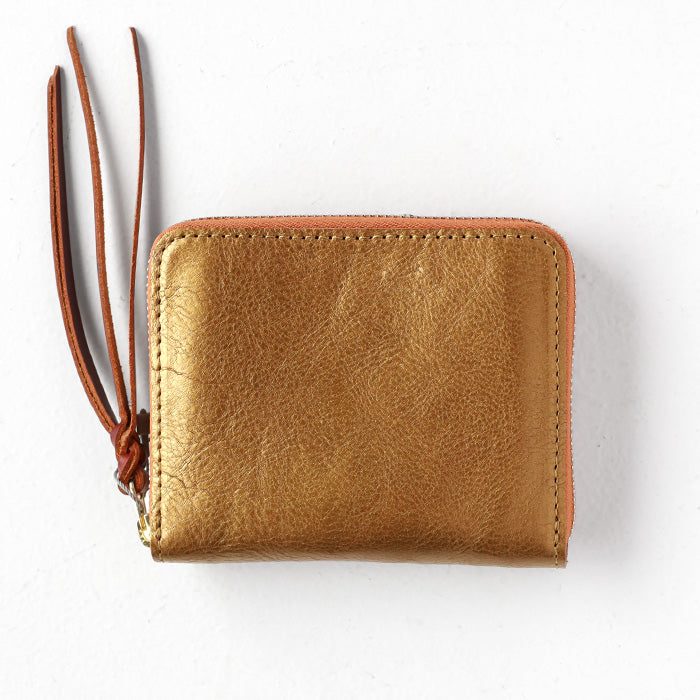 [Can store bills without folding them] ANNAK Compact Round Zip Wallet Himeji Leather Gold [AK22TA-B0005-GLD] 