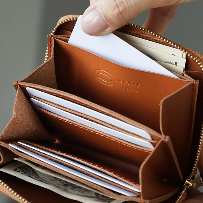 【お札を折らずに収納できる】 ANNAK(アナック) コンパクトラウンドジップ財布 姫路レザー ゴールド [AK22TA-B0005-GLD]